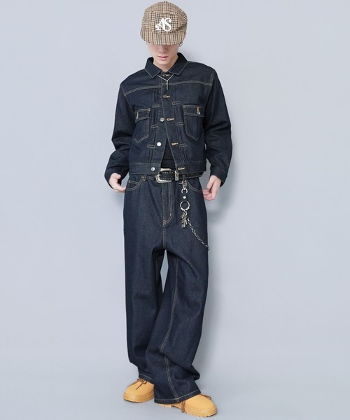 SPINNS（スピンズ）の「【1点使いOK/セットアップも可】短丈デニムジャケット/2ndタイプ/Gジャン/デニムonデニム/ユニセックス（デニムジャケット・メンズ・ネイビー/ワンウォッシュ/ブラック・M/L）」の12枚目の写真