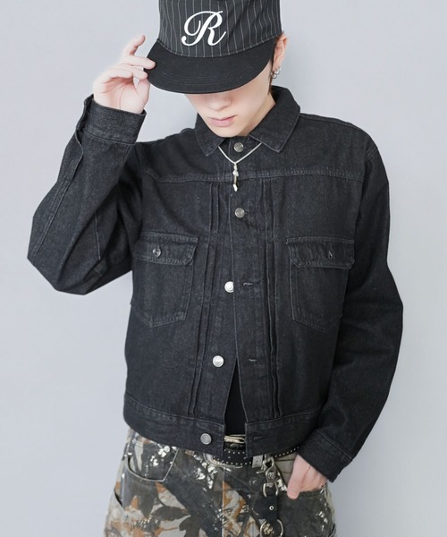 SPINNS（スピンズ）の「【1点使いOK/セットアップも可】短丈デニムジャケット/2ndタイプ/Gジャン/デニムonデニム/ユニセックス（デニムジャケット・メンズ・ネイビー/ワンウォッシュ/ブラック・M/L）」の18枚目の写真