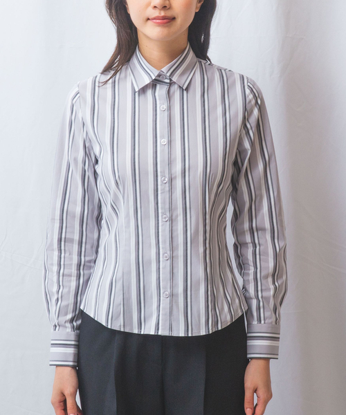 NARACAMICIE（ナラカミーチェ）の「【NARACAMICIE】ストレッチランダムストライプ長袖シャツ（シャツ/ブラウス・レディース・グレー/パープル・L/M）」の19枚目の写真