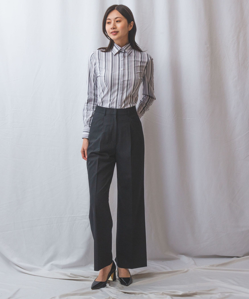 NARACAMICIE（ナラカミーチェ）の「【NARACAMICIE】ストレッチランダムストライプ長袖シャツ（シャツ/ブラウス・レディース・グレー/パープル・L/M）」の6枚目の写真