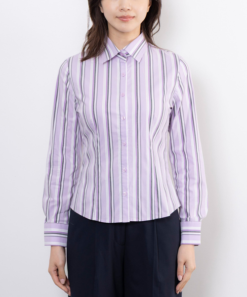 NARACAMICIE（ナラカミーチェ）の「【NARACAMICIE】ストレッチランダムストライプ長袖シャツ（シャツ/ブラウス・レディース・グレー/パープル・L/M）」の8枚目の写真