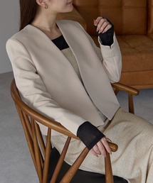 PREFERIR | ノーカラーフォーマル オフィス ジャケット(M,L,XL)(ノーカラージャケット)