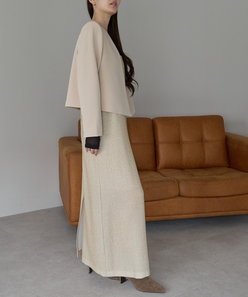 PREFERIR（プレフェリール）の「結婚式 フォーマル セレモニー ノーカラージャケット(S,M,L,XL)（ノーカラージャケット・レディース・ブラック/ベージュ/ネイビー・MEDIUM/LARGE/X-LARGE/SMALL）」の17枚目の写真