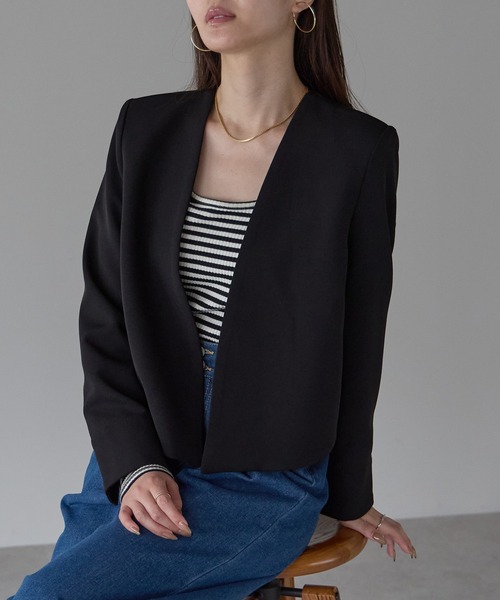 PREFERIR（プレフェリール）の「結婚式 フォーマル セレモニー ノーカラージャケット(S,M,L,XL)（ノーカラージャケット・レディース・ブラック/ベージュ/ネイビー・MEDIUM/LARGE/X-LARGE/SMALL）」の18枚目の写真