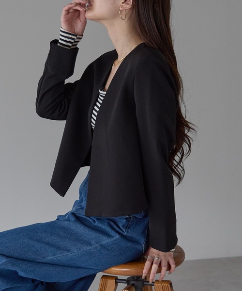 PREFERIR（プレフェリール）の「結婚式 フォーマル セレモニー ノーカラージャケット(S,M,L,XL)（ノーカラージャケット・レディース・ブラック/ベージュ/ネイビー・MEDIUM/LARGE/X-LARGE/SMALL）」の19枚目の写真