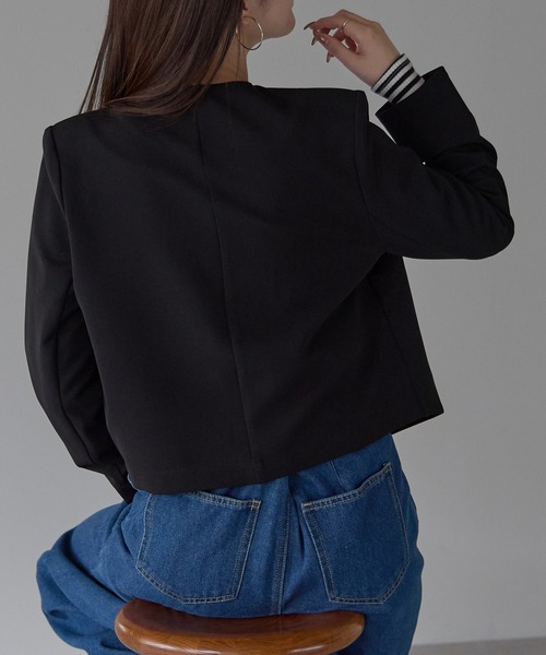 PREFERIR（プレフェリール）の「結婚式 フォーマル セレモニー ノーカラージャケット(S,M,L,XL)（ノーカラージャケット・レディース・ブラック/ベージュ/ネイビー・MEDIUM/LARGE/X-LARGE/SMALL）」の20枚目の写真