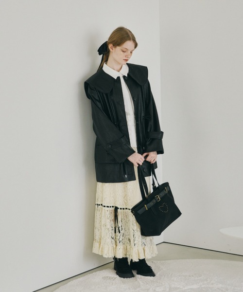 big collar vegan leather jacket / ビッグカラーフェイクレザー