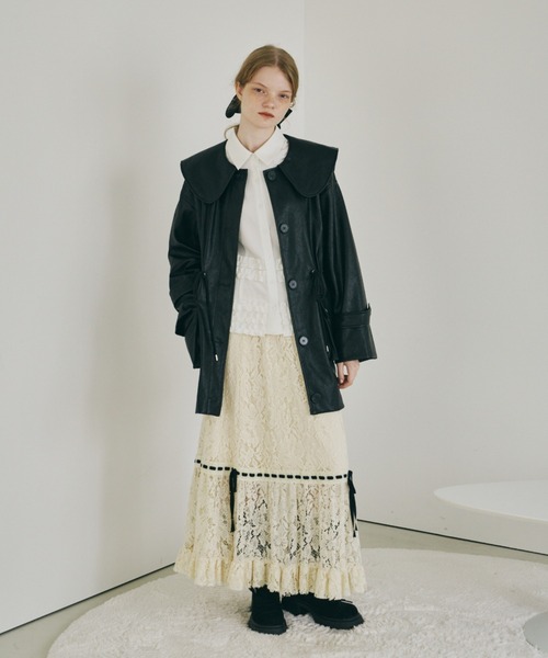 big collar vegan leather jacket / ビッグカラーフェイクレザー