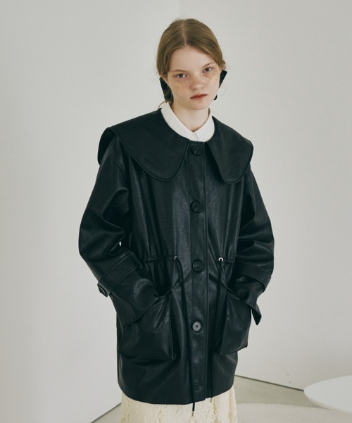 idem ビッグカラーフェイクレザージャケット big collar vegan leather jacket / ビッグカラーフェイクレザー