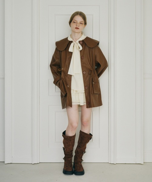 big collar vegan leather jacket / ビッグカラーフェイクレザー