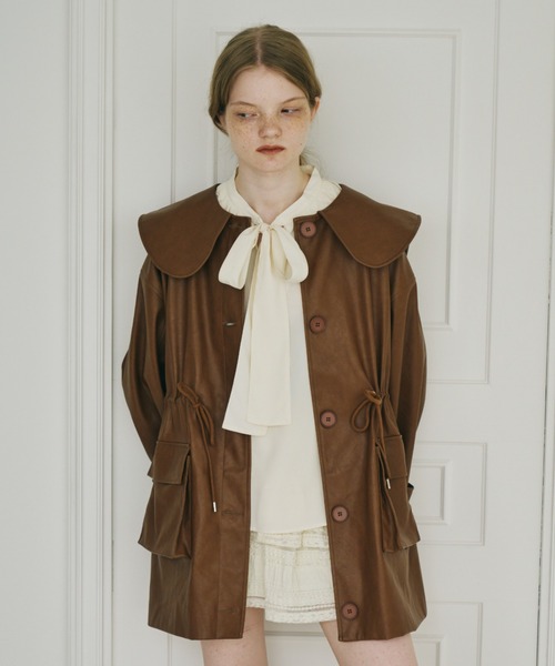 big collar vegan leather jacket / ビッグカラーフェイクレザー