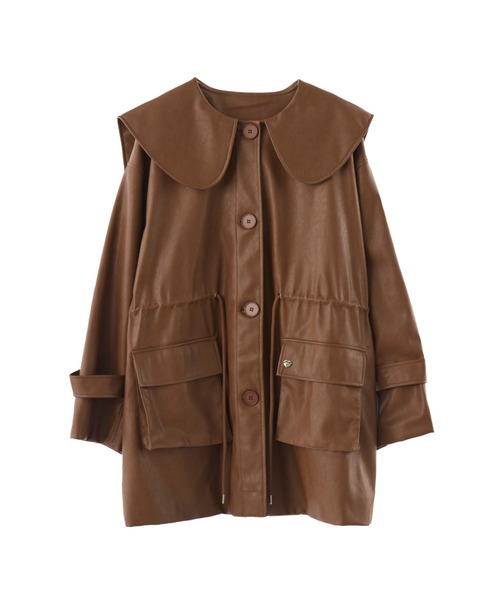 big collar vegan leather jacket / ビッグカラーフェイクレザー