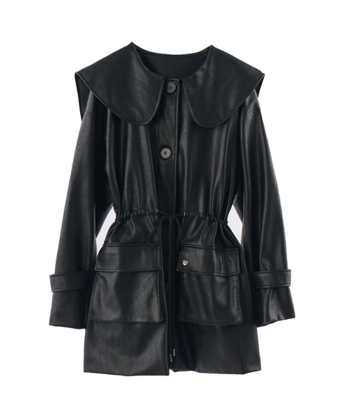 big collar vegan leather jacket / ビッグカラーフェイクレザー