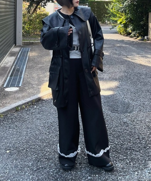 big collar vegan leather jacket / ビッグカラーフェイクレザー