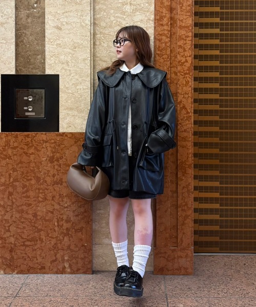 idem イデム　big collar vegan leather jacket big collar vegan leather jacket / ビッグカラーフェイクレザー
