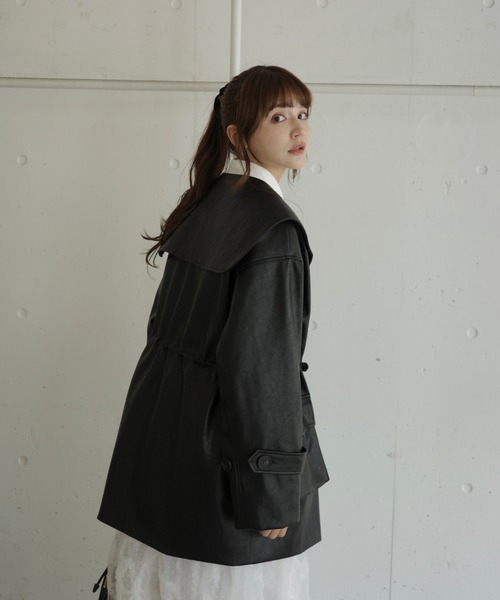 big collar vegan leather jacket / ビッグカラーフェイクレザー