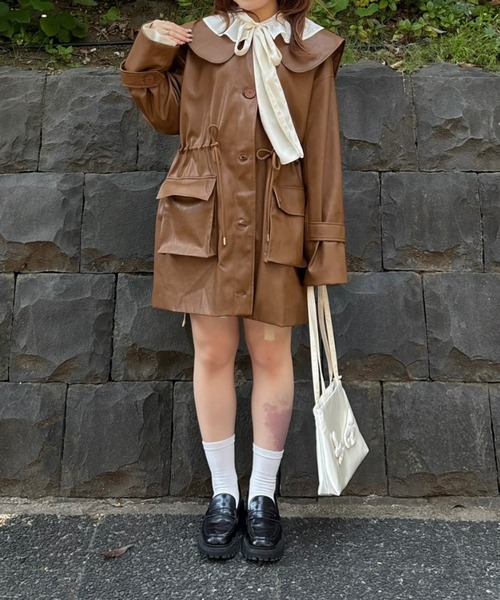 idem ビッグカラーフェイクレザージャケット big collar vegan leather jacket / ビッグカラーフェイクレザー