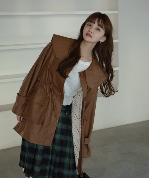 big collar vegan leather jacket / ビッグカラーフェイクレザー
