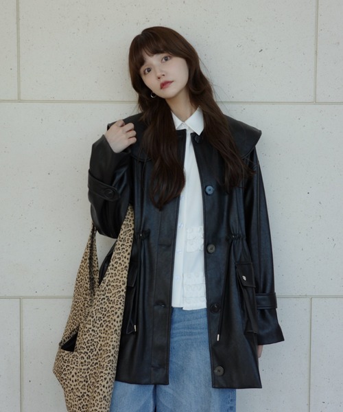 idem イデム　big collar vegan leather jacket big collar vegan leather jacket / ビッグカラーフェイクレザー