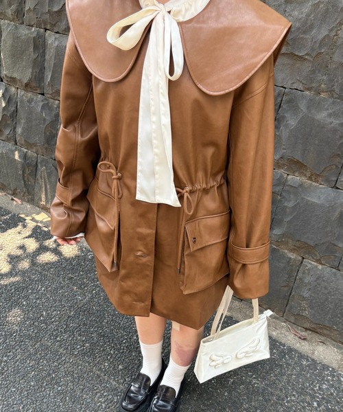 idem ビッグカラーフェイクレザージャケット big collar vegan leather jacket / ビッグカラーフェイクレザー