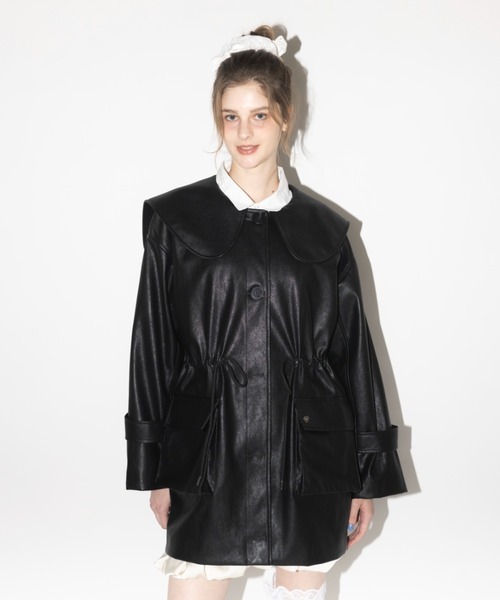 big collar vegan leather jacket / ビッグカラーフェイクレザー