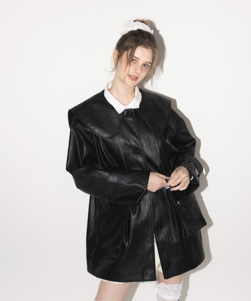 idem ビッグカラーフェイクレザージャケット big collar vegan leather jacket / ビッグカラーフェイクレザー