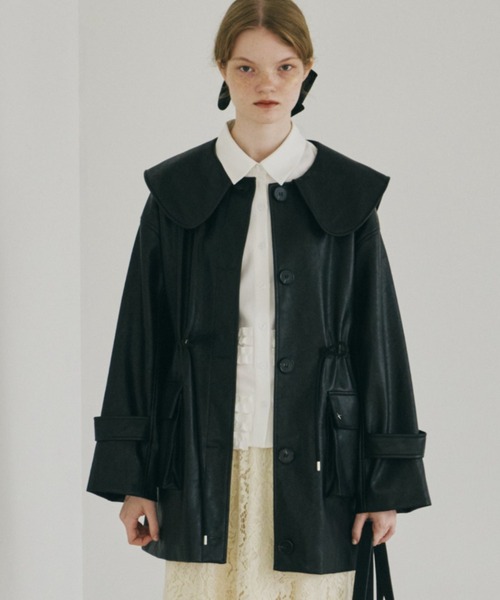 idem ビッグカラーフェイクレザージャケット big collar vegan leather jacket / ビッグカラーフェイクレザー