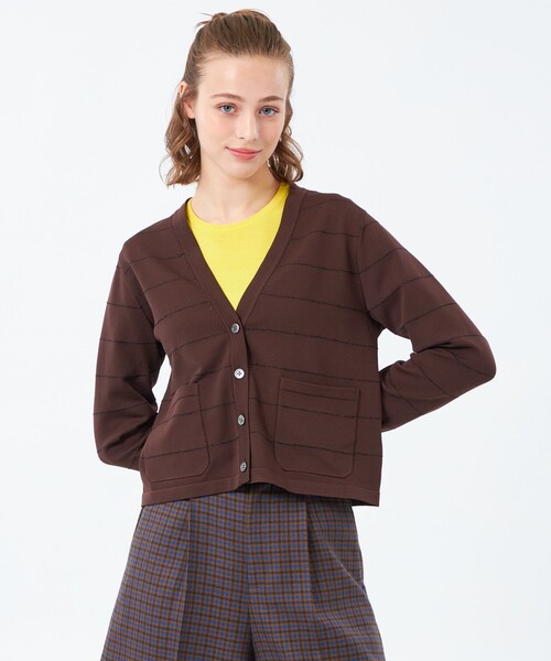 ラメボーダーVネックカーディガン