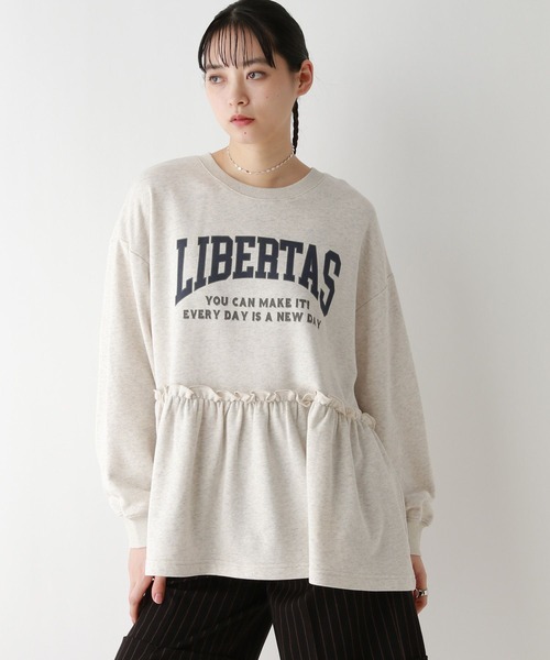 RAGEBLUE（レイジブルー）の「カレッジロゴプリント/ペプラムプルオーバー（Tシャツ/カットソー・レディース・グレー/ネイビー・FREE）」の2枚目の写真