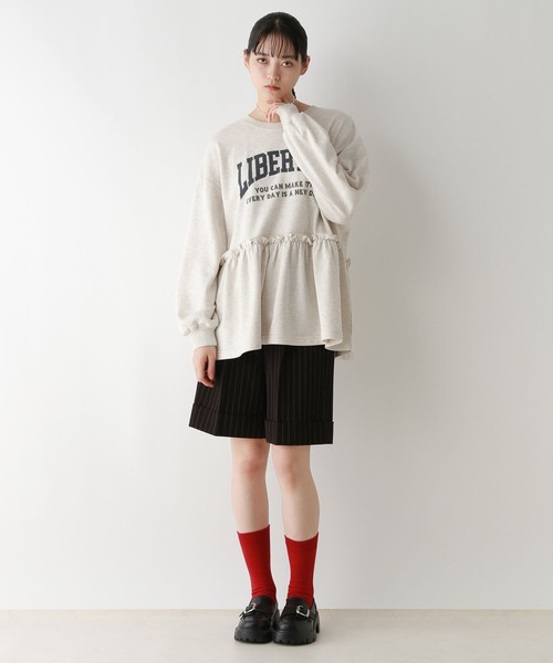 RAGEBLUE（レイジブルー）の「カレッジロゴプリント/ペプラムプルオーバー（Tシャツ/カットソー・レディース・グレー/ネイビー・FREE）」の3枚目の写真