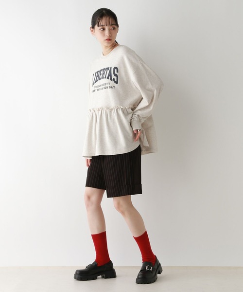 RAGEBLUE（レイジブルー）の「カレッジロゴプリント/ペプラムプルオーバー（Tシャツ/カットソー・レディース・グレー/ネイビー・FREE）」の4枚目の写真