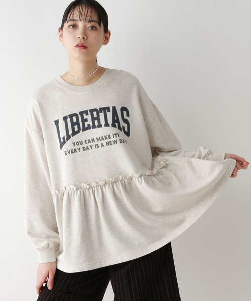 RAGEBLUE（レイジブルー）の「カレッジロゴプリント/ペプラムプルオーバー（Tシャツ/カットソー・レディース・グレー/ネイビー・FREE）」の5枚目の写真