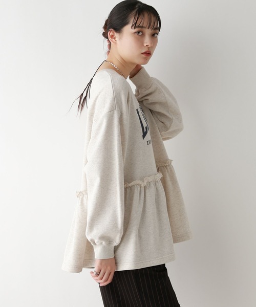 RAGEBLUE（レイジブルー）の「カレッジロゴプリント/ペプラムプルオーバー（Tシャツ/カットソー・レディース・グレー/ネイビー・FREE）」の6枚目の写真