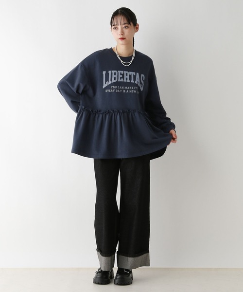RAGEBLUE（レイジブルー）の「カレッジロゴプリント/ペプラムプルオーバー（Tシャツ/カットソー・レディース・グレー/ネイビー・FREE）」の7枚目の写真
