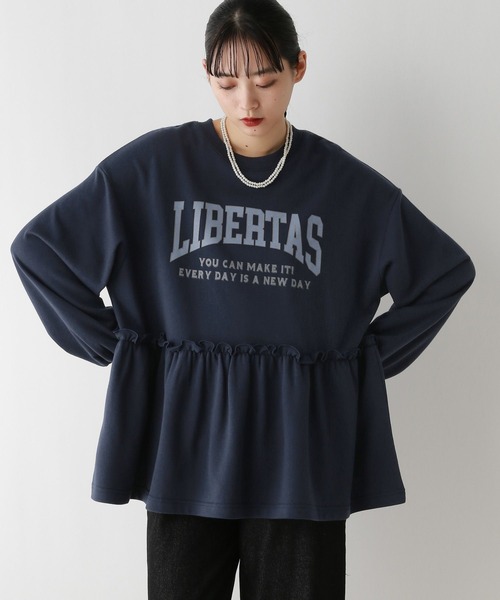RAGEBLUE（レイジブルー）の「カレッジロゴプリント/ペプラムプルオーバー（Tシャツ/カットソー・レディース・グレー/ネイビー・FREE）」の9枚目の写真