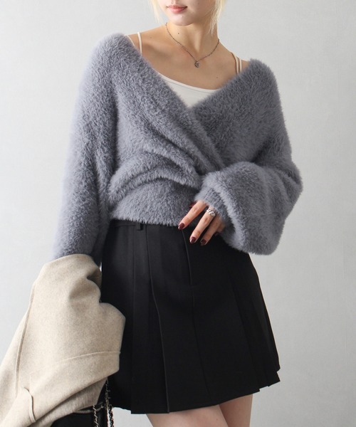 【美品】OHGA 黒スフレニット セール】フェザーカシュクールニット（ニット/セーター）｜SpRay