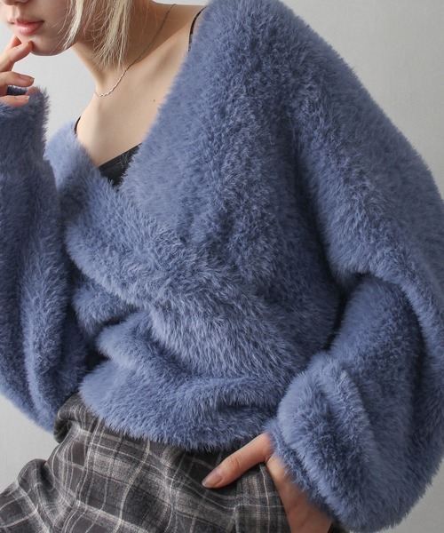 SpRay（スプレイ）の「フェザーカシュクールニット（ニット/セーター・レディース・グレー系その他/ブラック/グレイッシュベージュ/アイボリー/ラベンダー/ライトグレー/ブルー・FREE）」の7枚目の写真