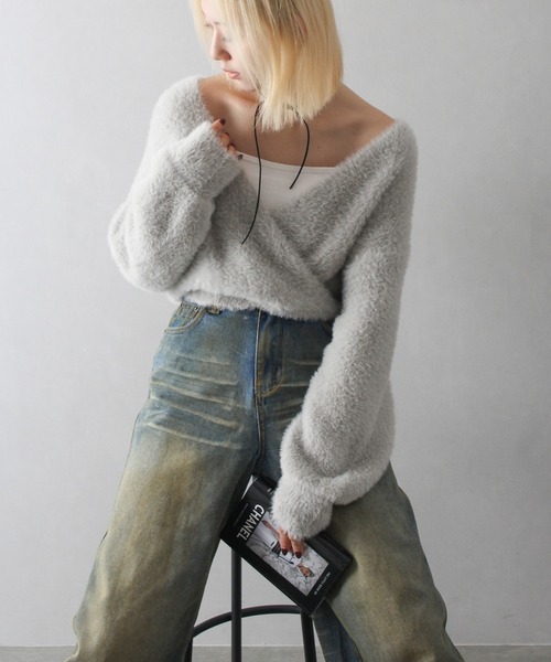 【美品】OHGA 黒スフレニット milli de l'air オーバーサイズメランジスフレニット レディース