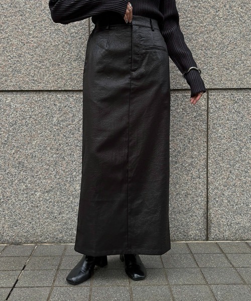&g'aime(アンジェム)の「【&g'aime】レザーライクIラインスカート Leather-Look I-Line Skirt(スカート・レディース・アイボリー/ブラック/ブラウン・FREE)」の16枚目の写真