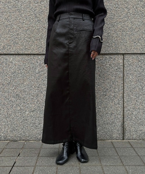 &g'aime(アンジェム)の「【&g'aime】レザーライクIラインスカート Leather-Look I-Line Skirt(スカート・レディース・アイボリー/ブラック/ブラウン・FREE)」の17枚目の写真