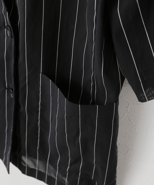 JOURNAL STANDARD(ジャーナルスタンダード)の「コットンボイルストライプH/Sジャケット(ノーカラージャケット・レディース・ブラック/ホワイト・FREE)」の5枚目の写真