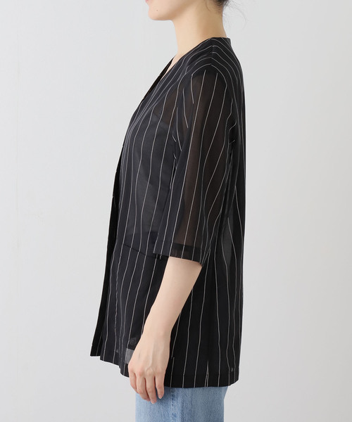 JOURNAL STANDARD(ジャーナルスタンダード)の「コットンボイルストライプH/Sジャケット(ノーカラージャケット・レディース・ブラック/ホワイト・FREE)」の13枚目の写真