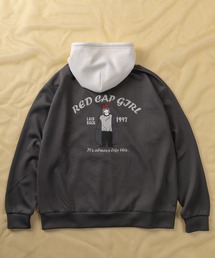 【70】【RCG】ダンボールニット バックプリント フード配色 ジップパーカー