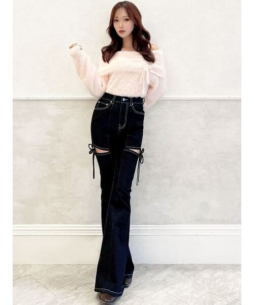 RESEXXY（リゼクシー）の「ストリングシャギーオフショルニットトップス（ニット/セーター・レディース・ホワイト/ピンク/ライトグレー・FREE）」の15枚目の写真