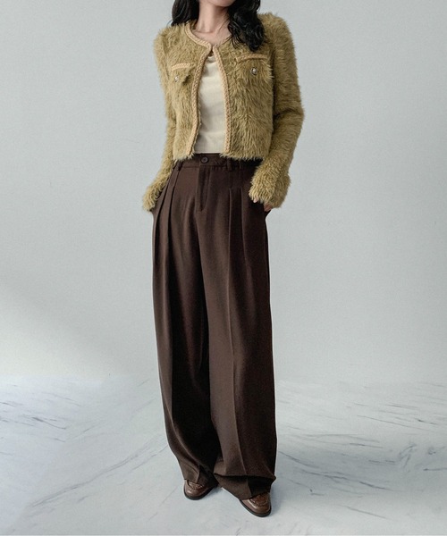 on:nue（オンニュ）の「【on:nue】[着用動画あり！] シャギーパールボタンニットジャケット（カーディガン/ボレロ・レディース・マスタード/ベージュ/グレー・FREE）」の11枚目の写真