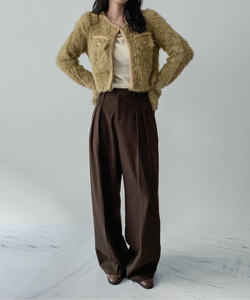 on:nue（オンニュ）の「【on:nue】[着用動画あり！] シャギーパールボタンニットジャケット（カーディガン/ボレロ・レディース・マスタード/ベージュ/グレー・FREE）」の12枚目の写真