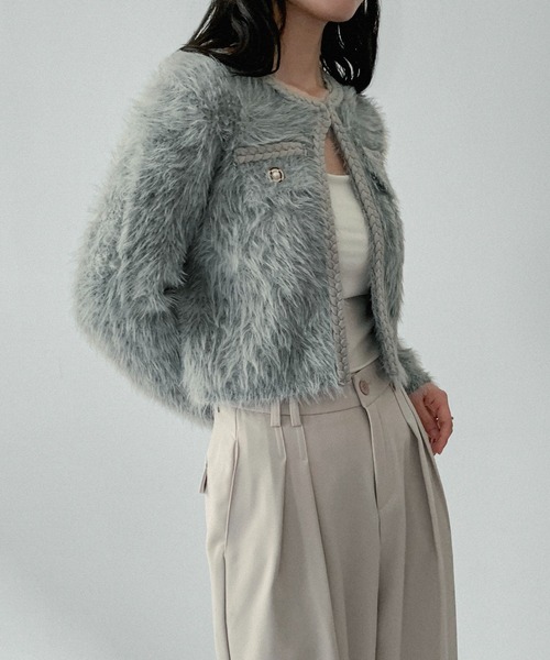 on:nue（オンニュ）の「【on:nue】[着用動画あり！] シャギーパールボタンニットジャケット（カーディガン/ボレロ・レディース・マスタード/ベージュ/グレー・FREE）」の17枚目の写真