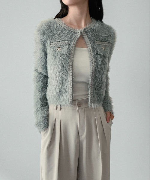 on:nue（オンニュ）の「【on:nue】[着用動画あり！] シャギーパールボタンニットジャケット（カーディガン/ボレロ・レディース・マスタード/ベージュ/グレー・FREE）」の18枚目の写真