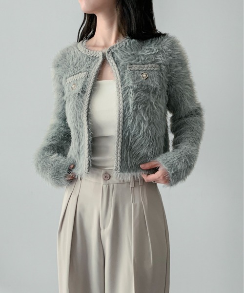 on:nue（オンニュ）の「【on:nue】[着用動画あり！] シャギーパールボタンニットジャケット（カーディガン/ボレロ・レディース・マスタード/ベージュ/グレー・FREE）」の16枚目の写真