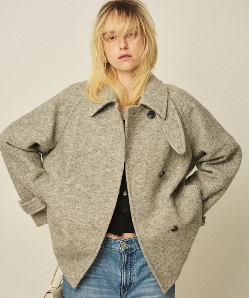 2サイズ展開】ウール混ショート丈スライバーコート（ピーコート